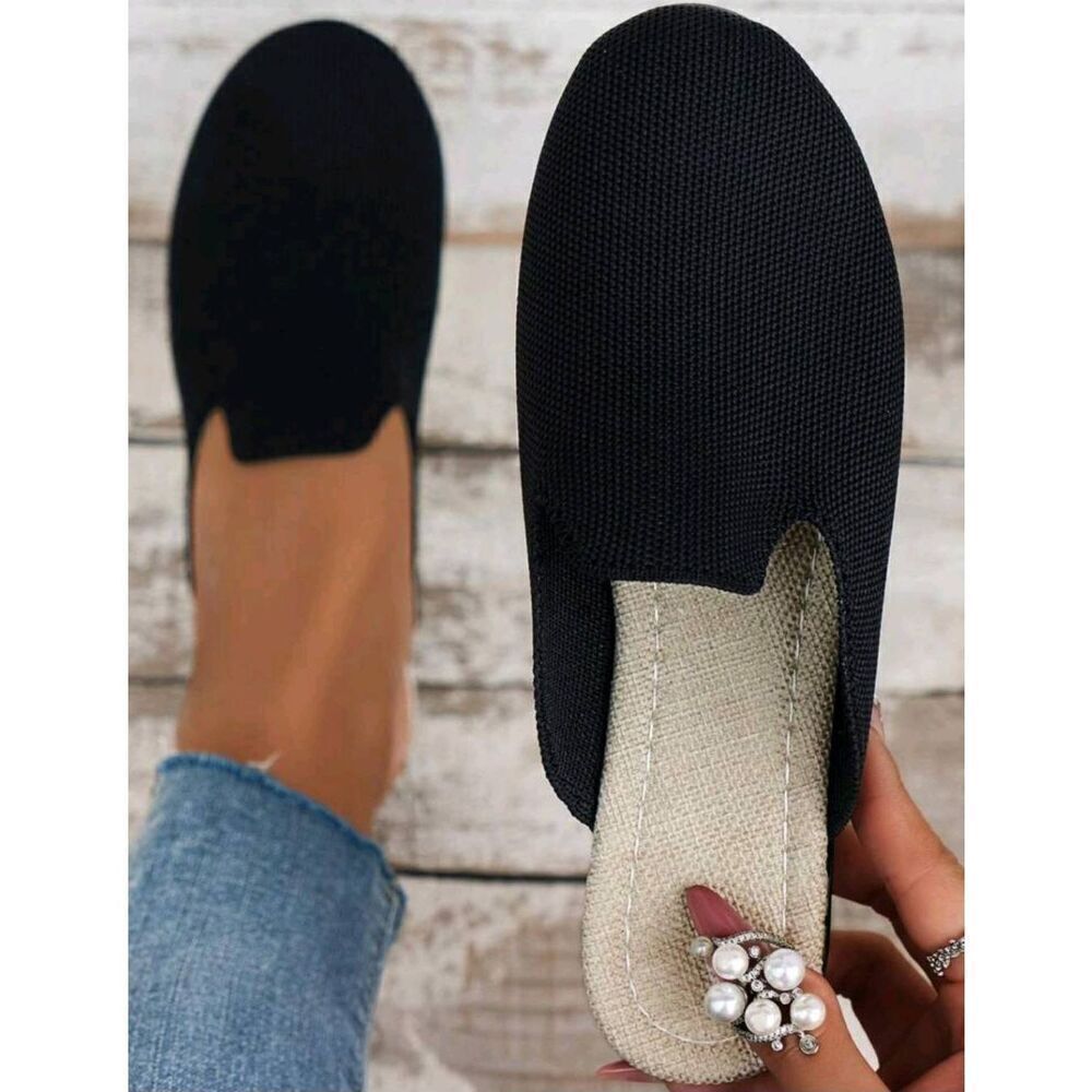 Size 6 Ladies Black Slip-on Knitted Mesh Loafers Shoes